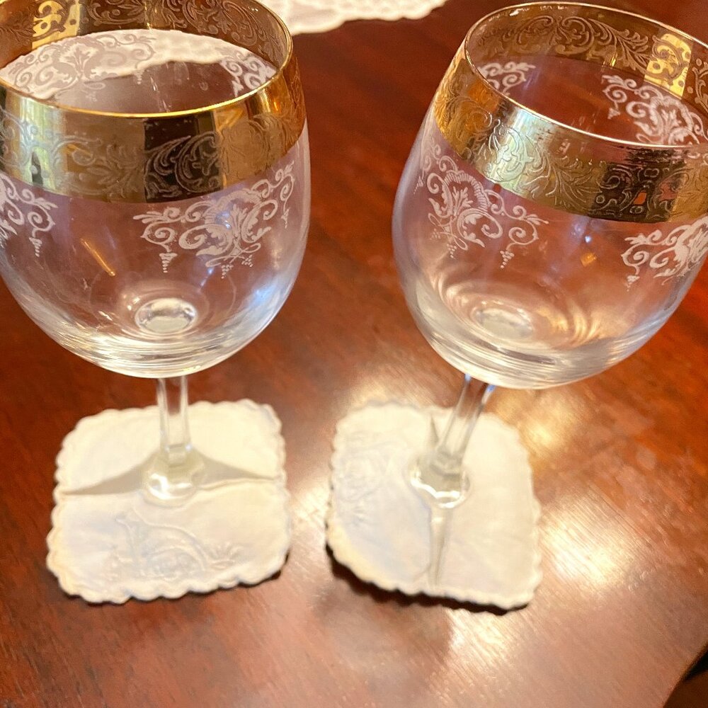 6 linen coasters, vintage